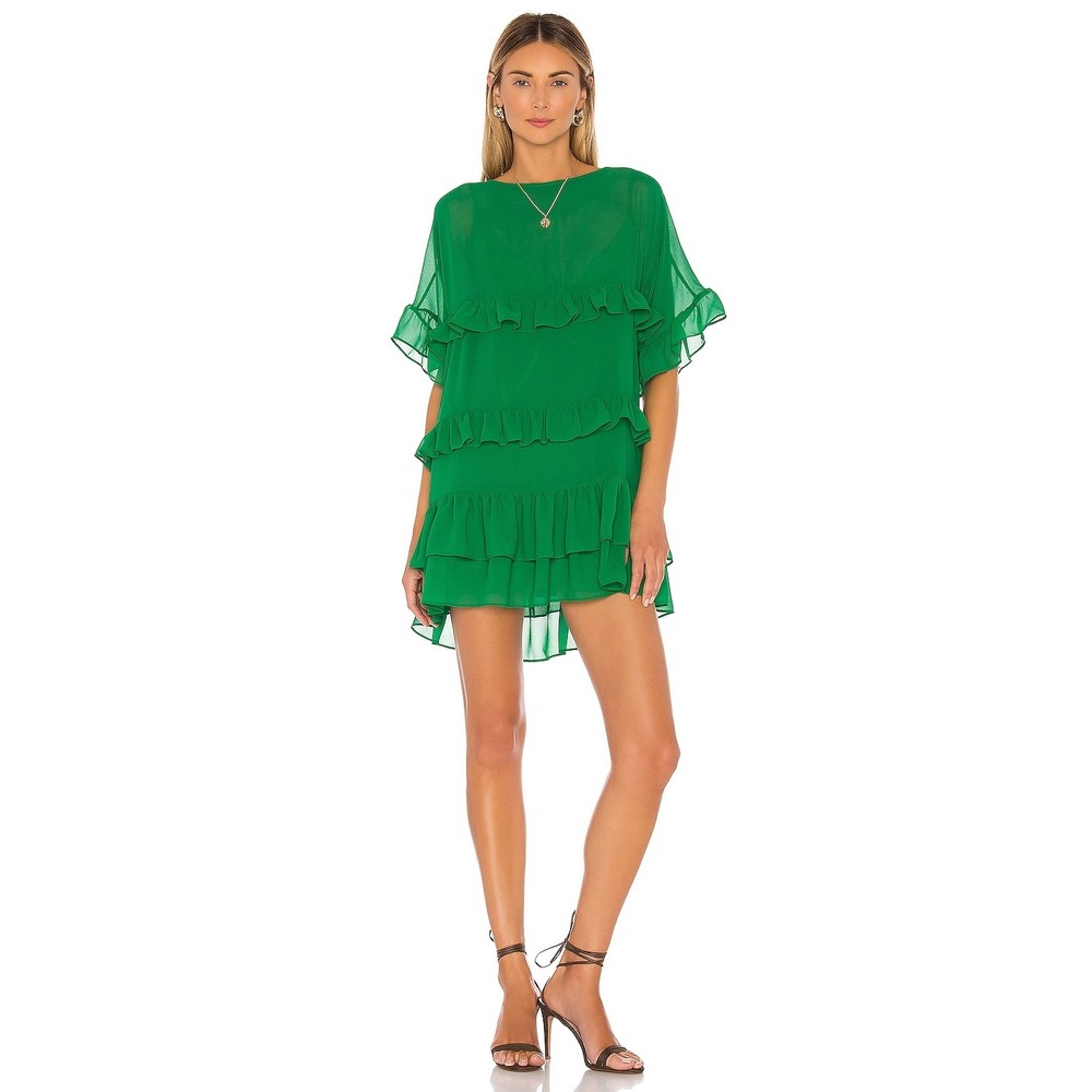 Lovers + Friends Womens Mona Mini Dress‎ Size XS Green Ruffle Tiered Party Flowy